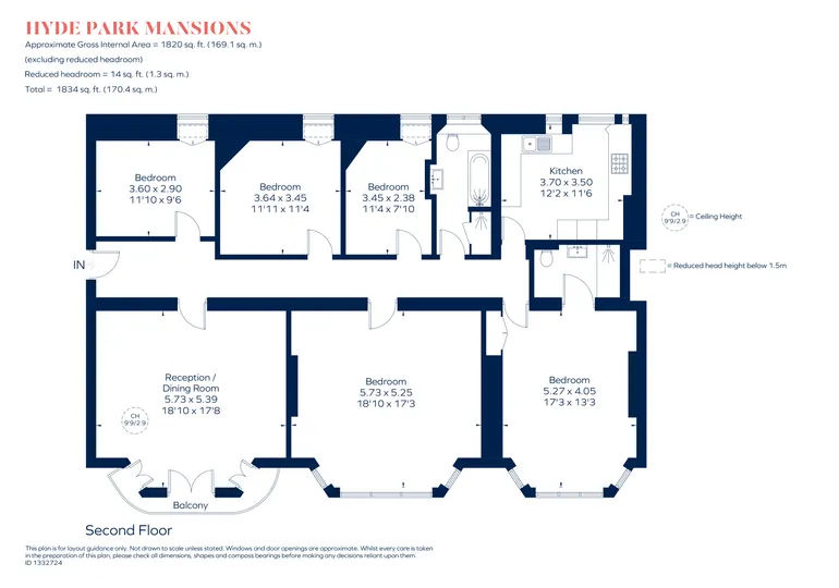 Floorplan 1 for Hyde Park Mansions Cabbell Street NW1