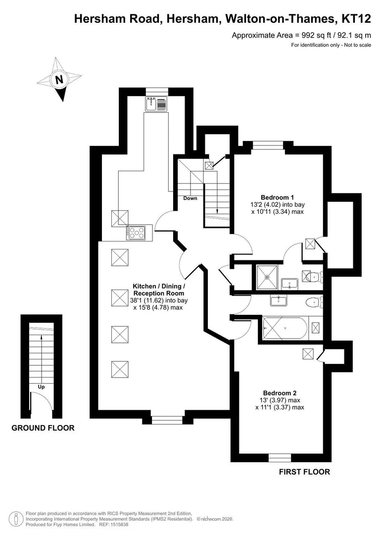 Floorplan 1 for Hersham Road, Walton-On-Thames, KT12