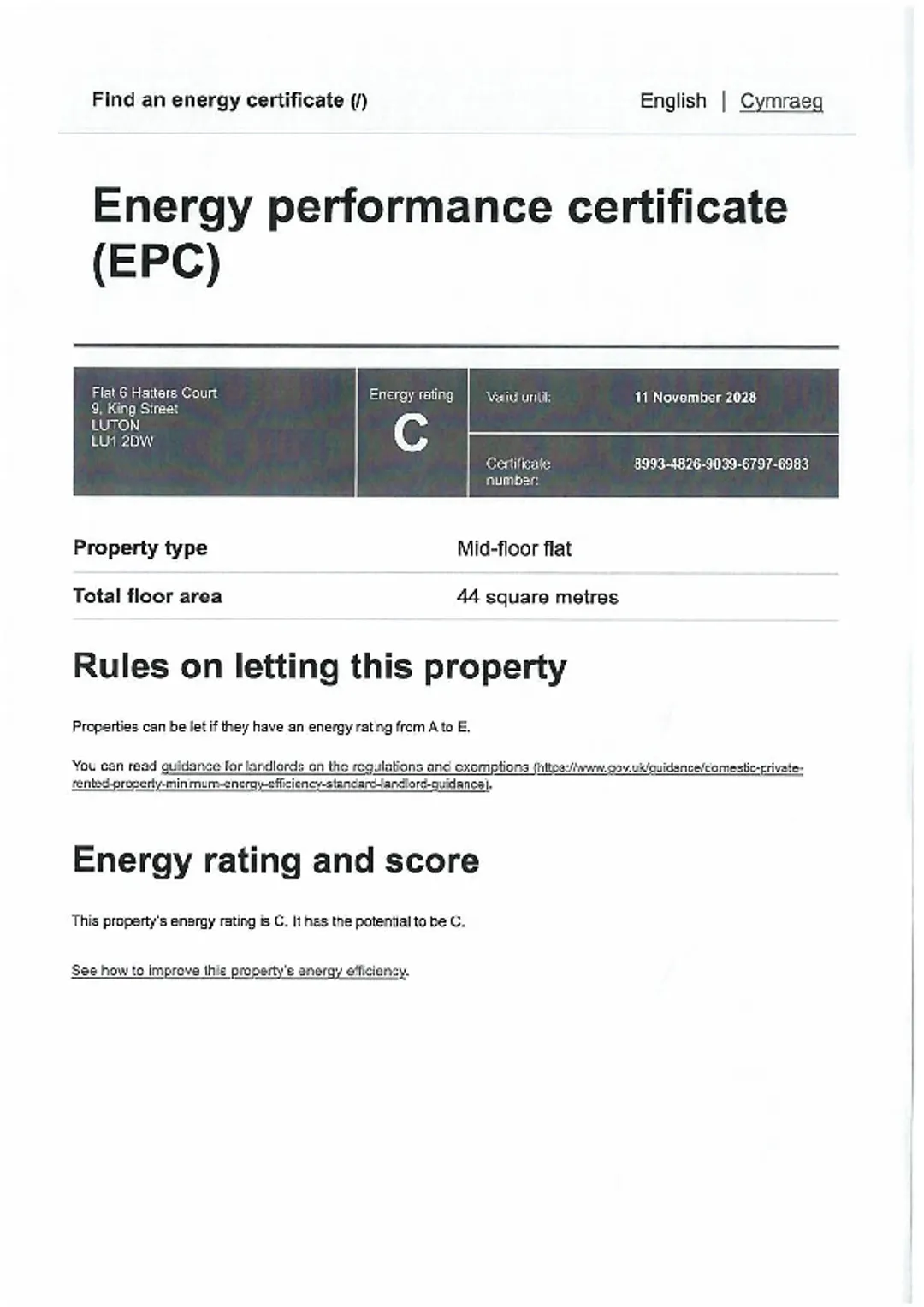 Property EPC Chart